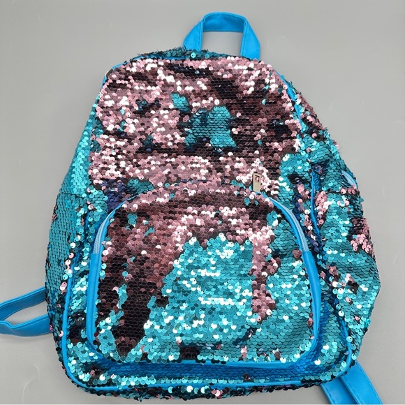Sequin Flip Backpack β Reversible Blue Glitter Bag | Sparkle School or Daypack - Picture 1 of 3
